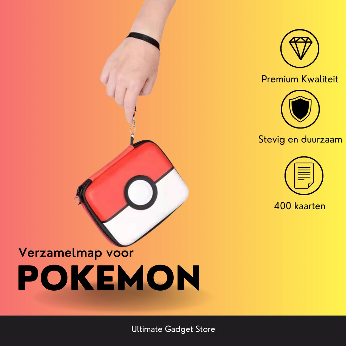 Pokemon Kaartenhouder -box voor 400 kaarten - pokemon kaarten verzamelen -draagbaar -geschikt voor pokemon kaarten -rood/wit/zwart -verzamelmap -opbergbox