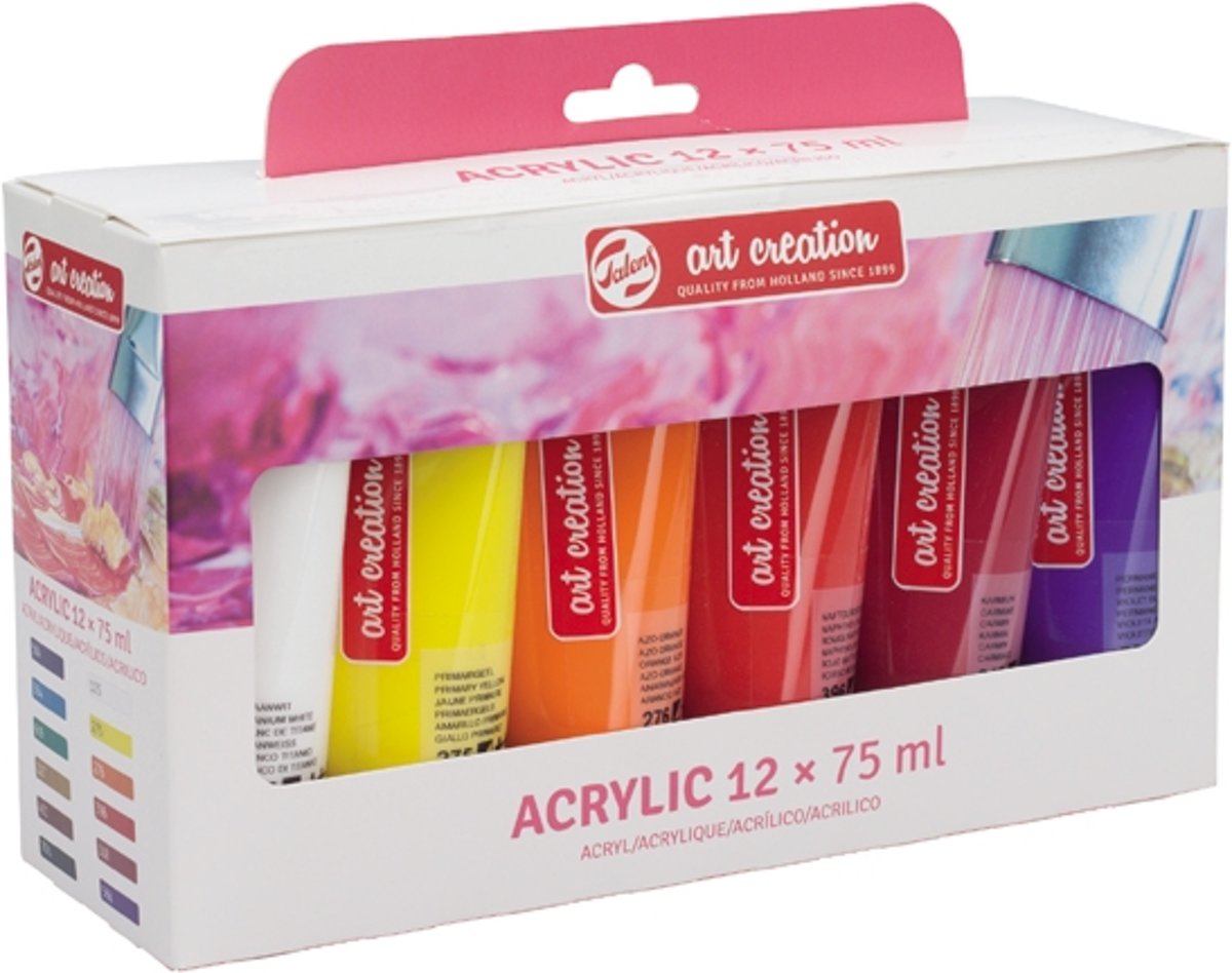 Acrylic set 12 kleuren 75 ml tubes acrylverf