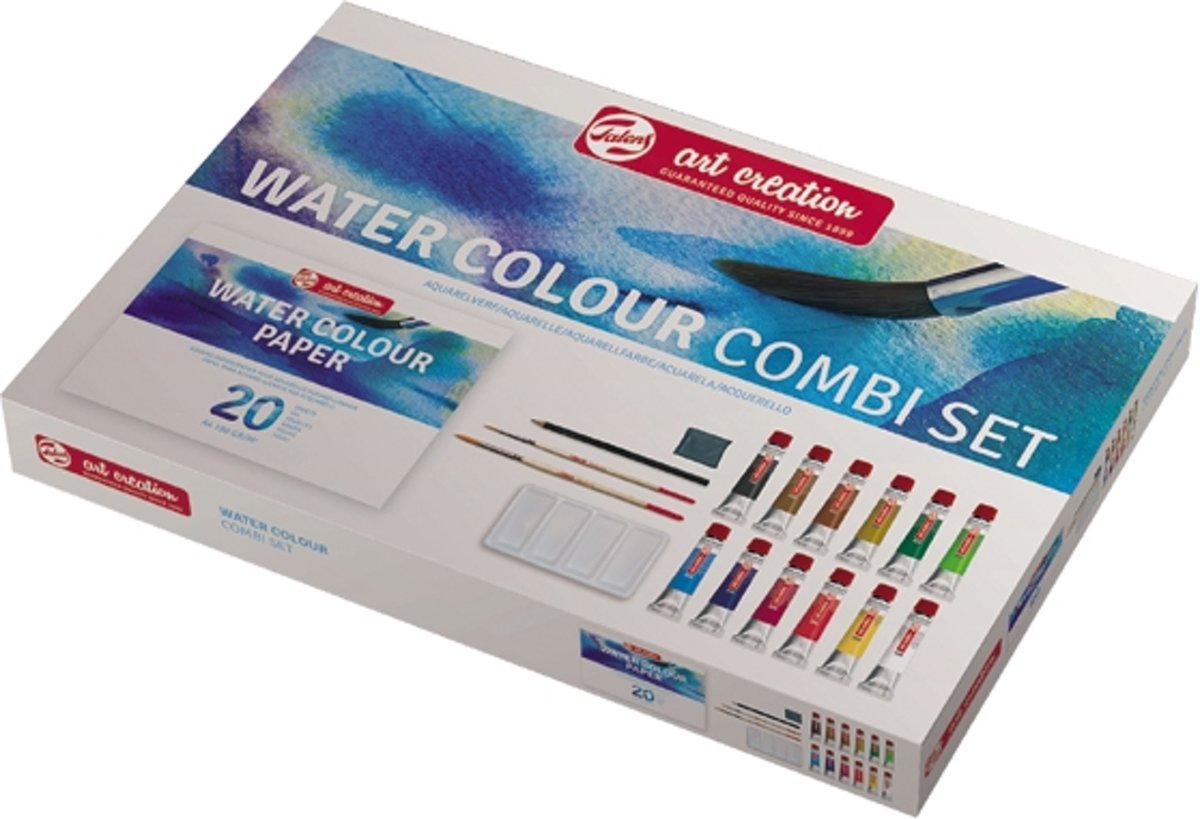 Water Colour set 12 kleuren 12 ml tubes aquarel aquarelverf met penselen, papier, sponsje en mengschaal transparante waterverf