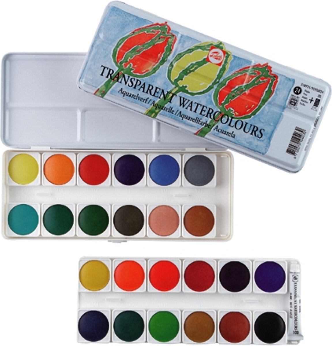 Aquarelverf set 24 kleuren napjes met mengwit tube