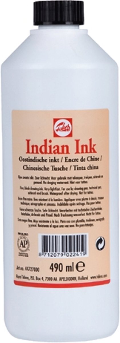 Oost-Indische inkt flacon 490 ml zwarte tekeninkt