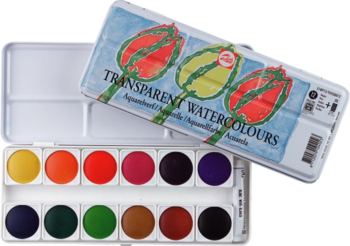 Water Colour set 12 kleuren napjes aquarel aquarelverf met mengwit tube transparante waterverf