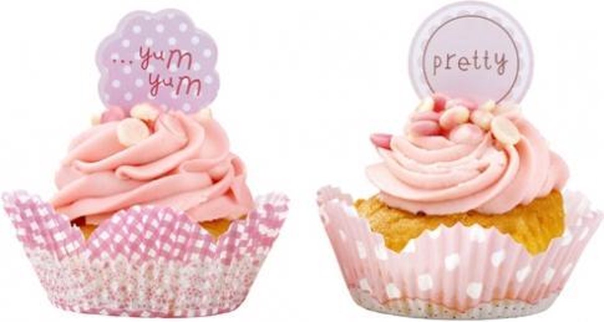 Talking Tables - Baking Cups met topper - Roze