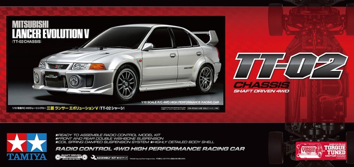 1:10 Tamiya 58713 Mitsubishi Lancer Evo V TT-02 RC model kit