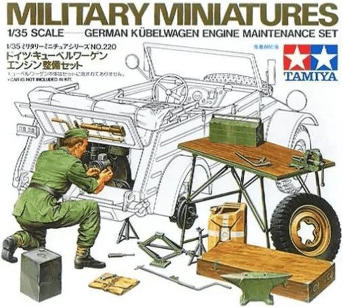 1:35 Tamiya 35220 Diorama-Set Engine Maint.Kübelwagen w/1 Figure Plastic kit