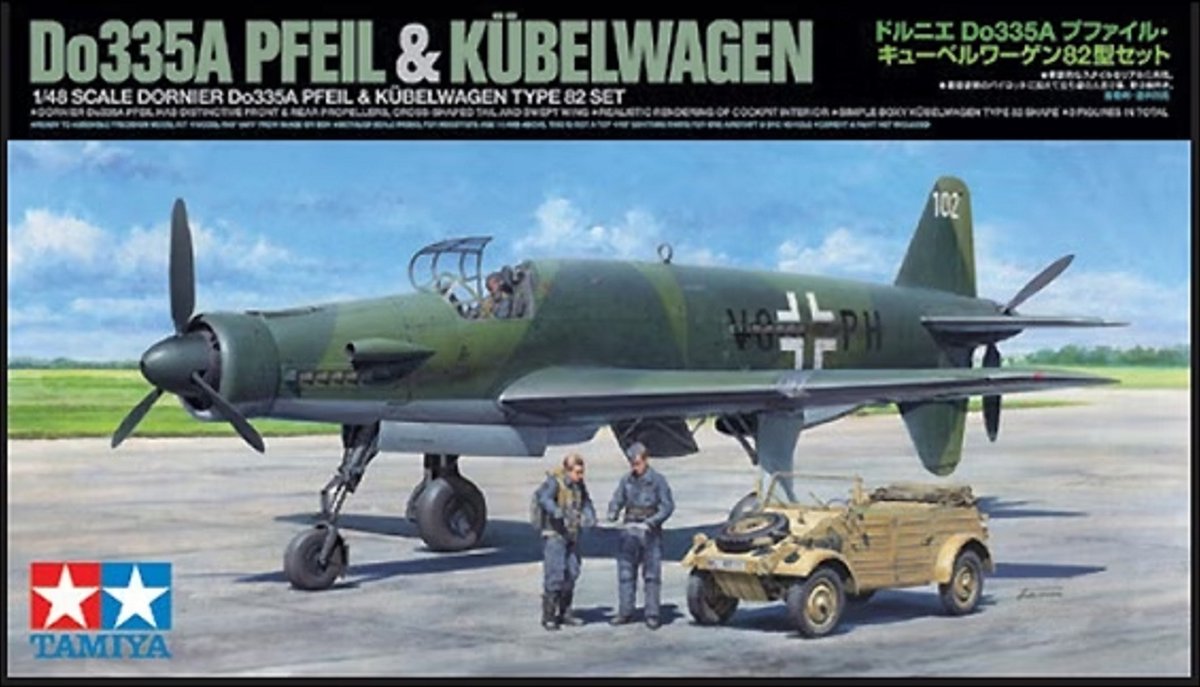 1:48 Tamiya 25206 Dornier Do335A Pfeil & Kubelwagen Type 82 Set Plastic kit