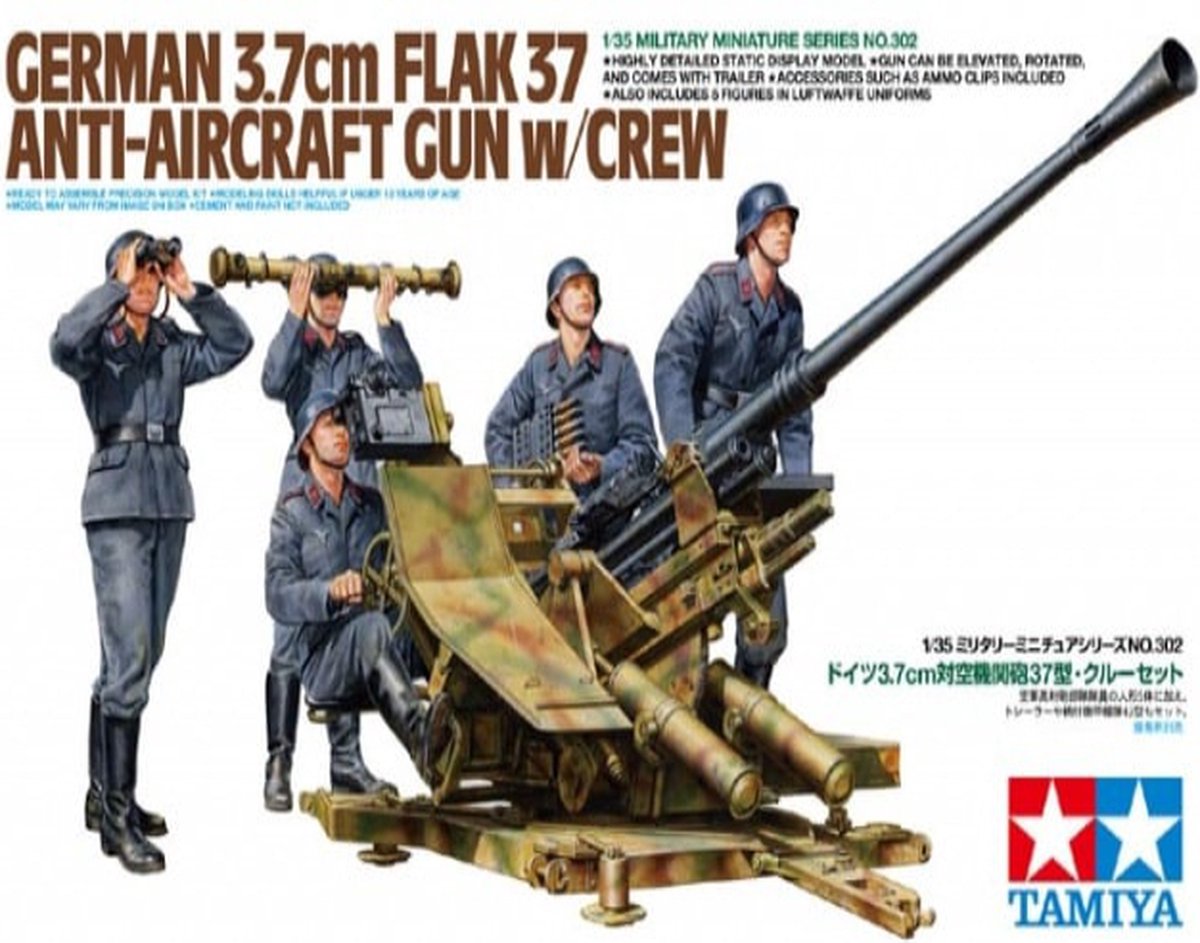 Tamiya 3.7cm Flak37 Anti-Aircraft Gun  + Ammo by Mig lijm