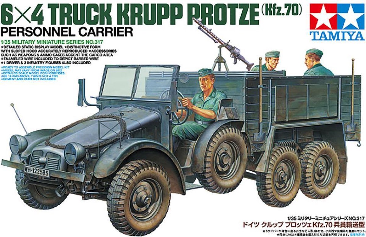 Tamiya 6x4 Truck Krupp Protze (Kfz.70) Personnel Carrier + Tamiya lijm