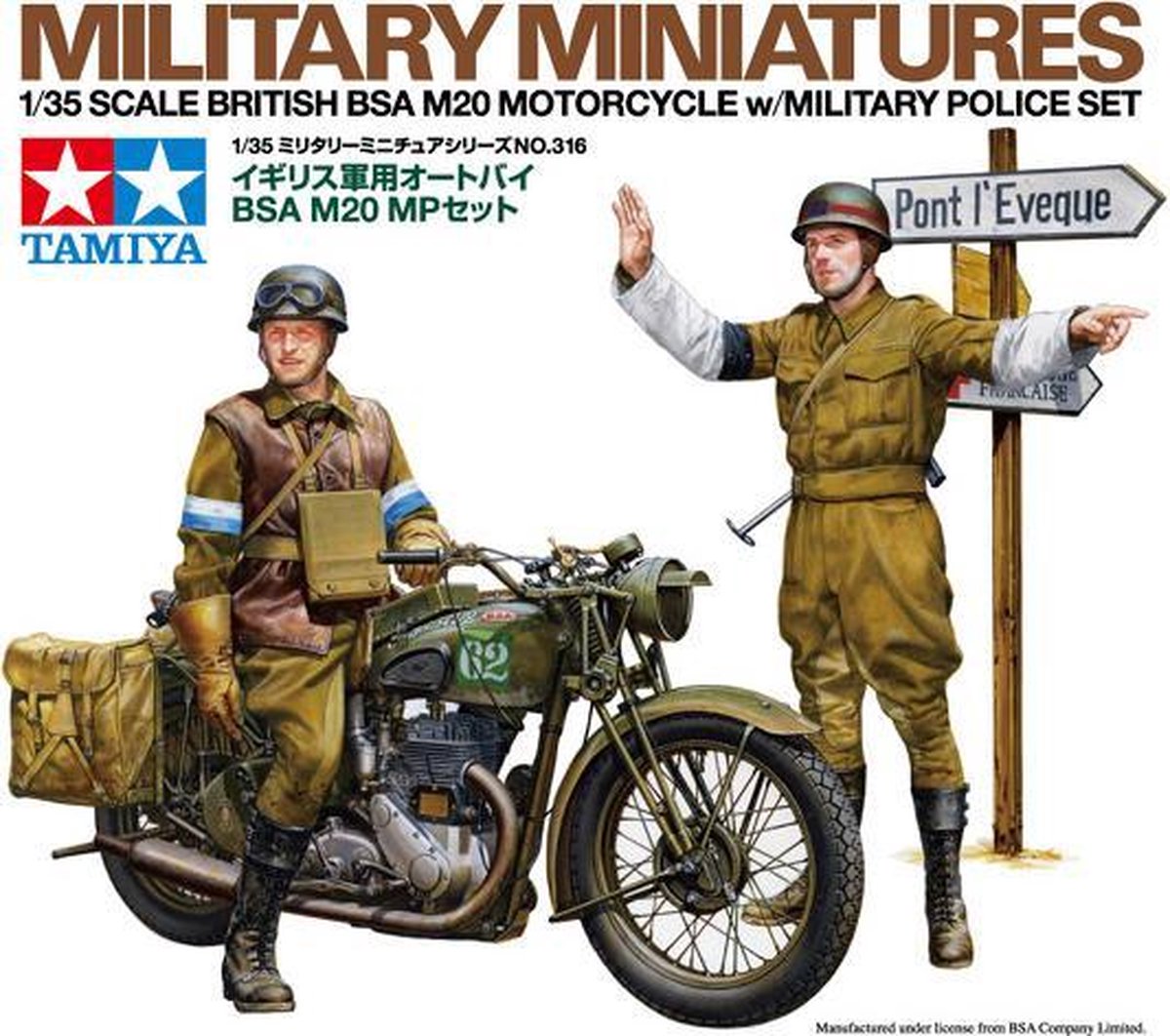 Tamiya British BSA M20 Motorcycle with Militairy Police Set + Tamiya lijm