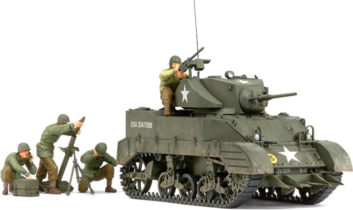 Tamiya US Light Tank M5A1 - Pursuit Operation w/4 Figures + Ammo by Mig lijm