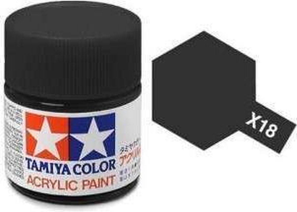 Tamiya X-18 Black - Satin - Acryl - 23ml Verf potje