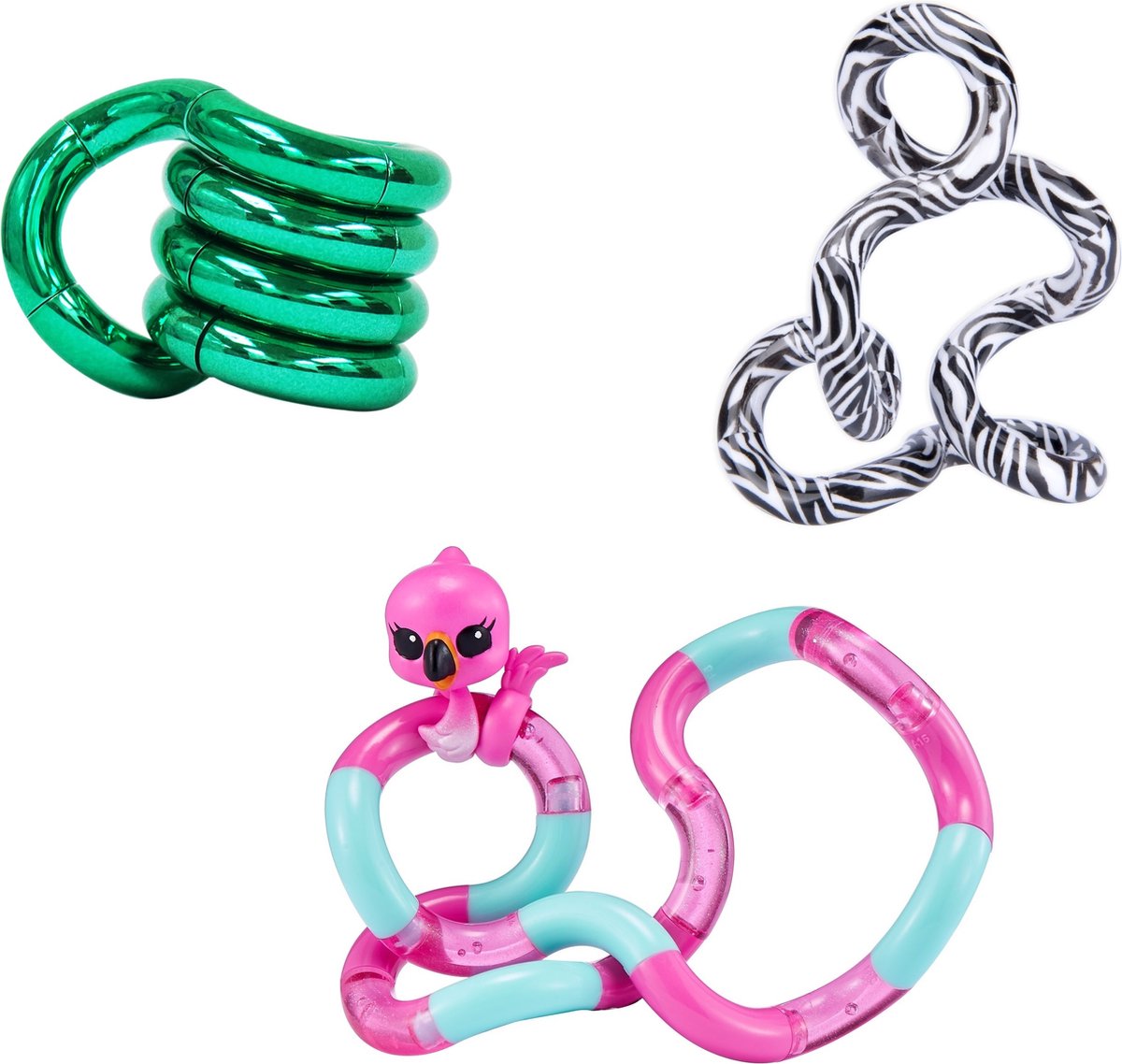 Tangle Junior - Metallic Groen / Flamingo / Zebra - Combo 3-Pack - The Original Fidget