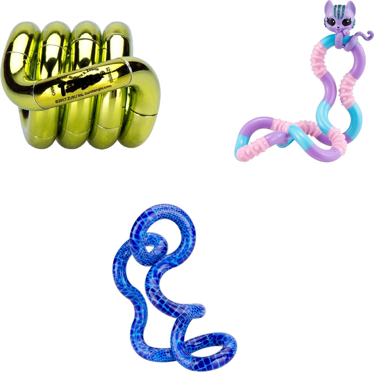 Tangle Junior - Metallic Groen / Kitty / Snake - Combo 3-Pack - The Original Fidget