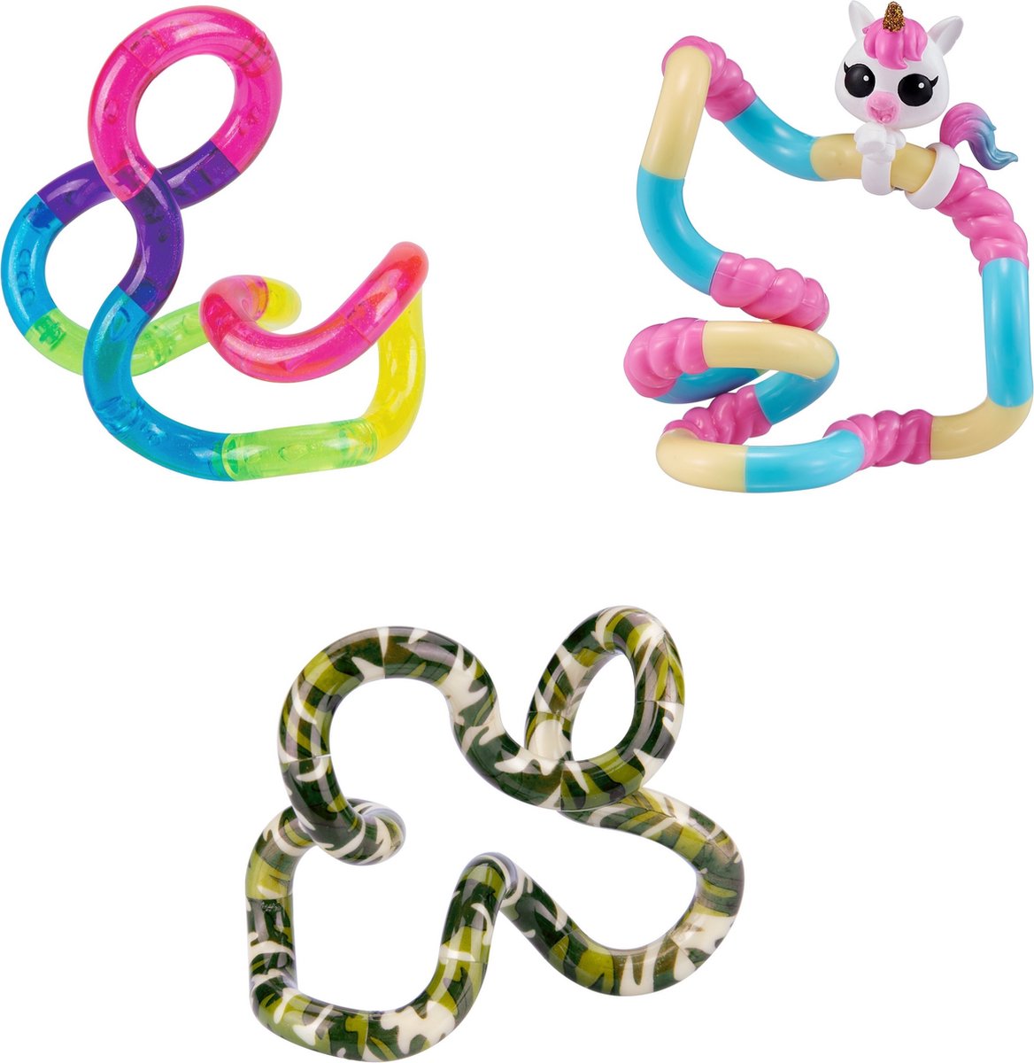 Tangle Junior - Rainbow / Unicorn / Camouflage - Combo 3-Pack - The Original Fidget