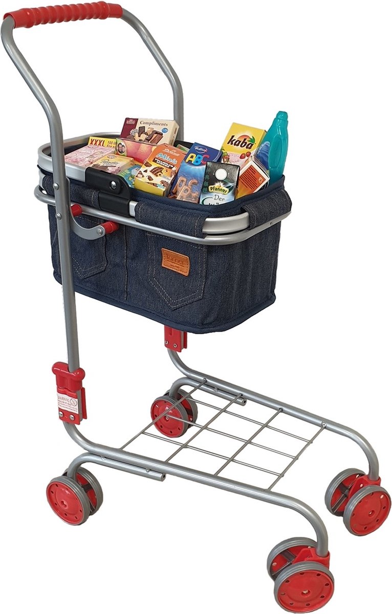 Winkelwagen met jeansmand en 40 miniaturen