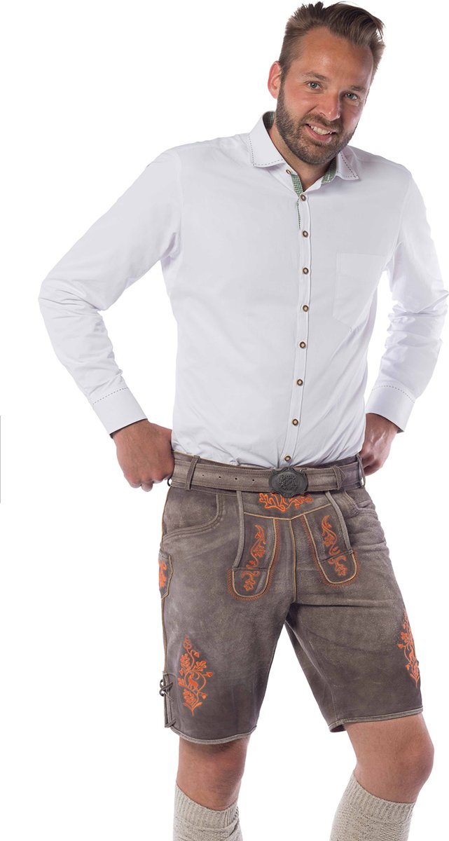 Lederhose voor mannen - Korte lederhosen – Gaudi Oranje - Oktoberfest kleding - 100% leder