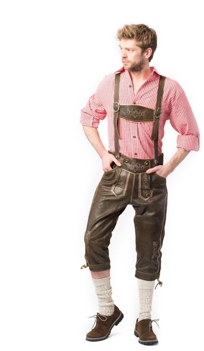 Lederhose voor mannen - Lange lederhosen - Retro - Oktoberfest kleding - 100% Premium Wildbock leder - mt 46