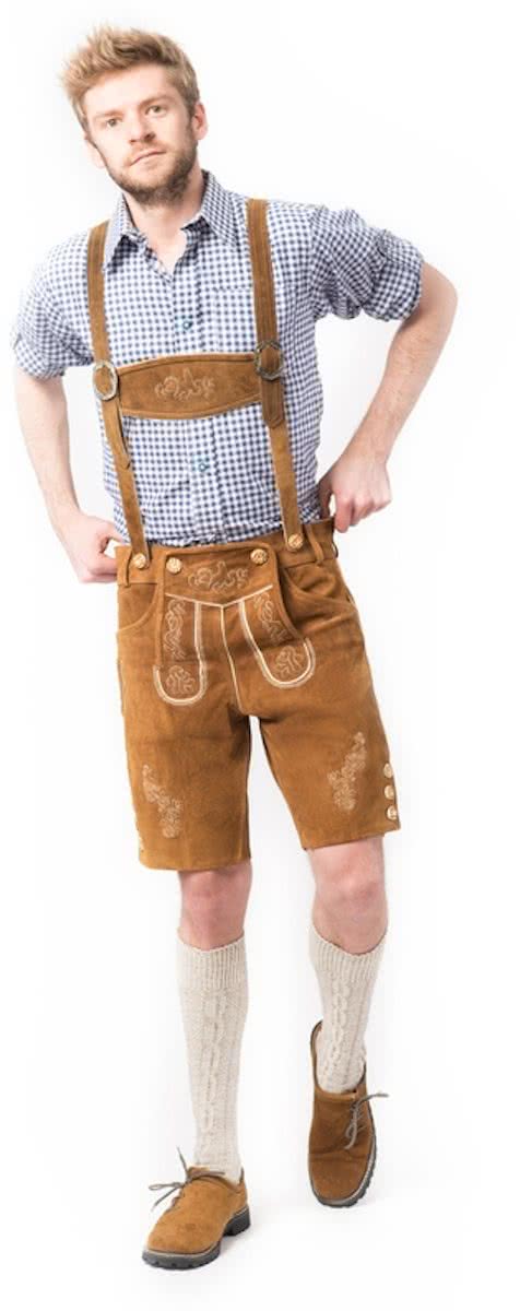 Oktoberfest korte bruine lederhose voor heren type: Anton, 100% leder mt 50