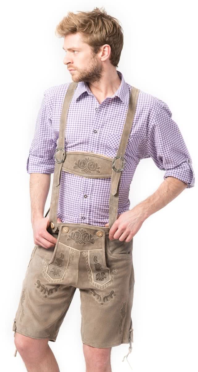 Oktoberfest korte lederhosen voor heren type: Vintage, 100% buffelleder mt 48