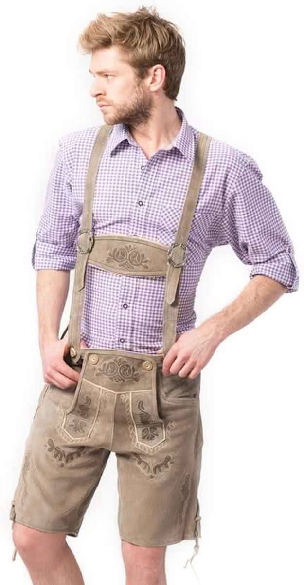 Oktoberfest korte lederhosen voor heren type: Vintage, 100% buffelleder mt 52