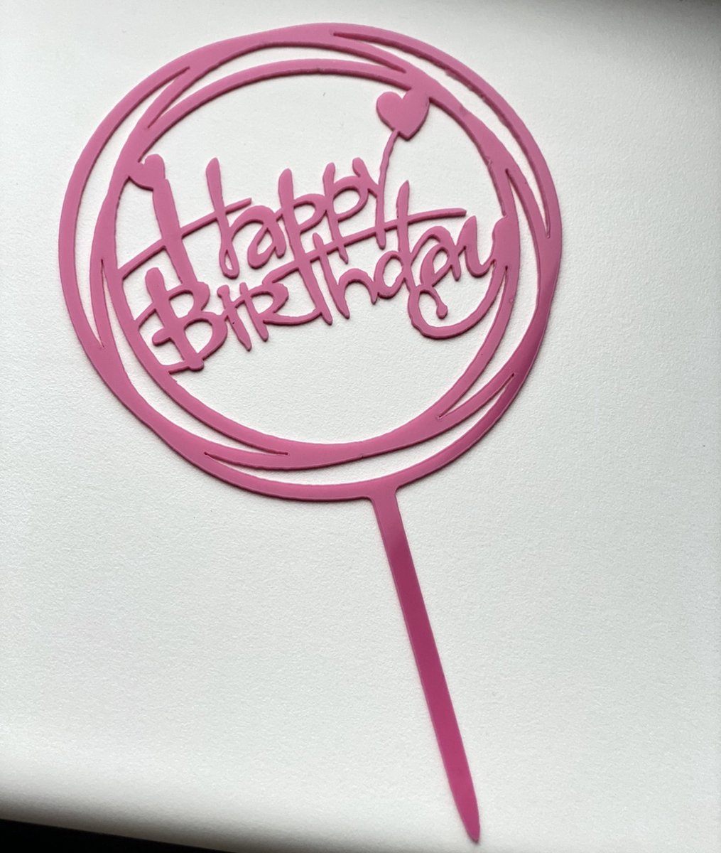 Taarttopper Happy Birthday - Taart Decoratie - Cake Topper - Verjaardag - Rond-Pink