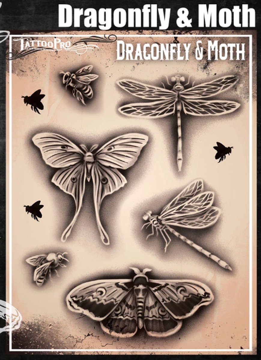 Wisers Airbrush TattooPro Stencil – Dragonfly and Moth