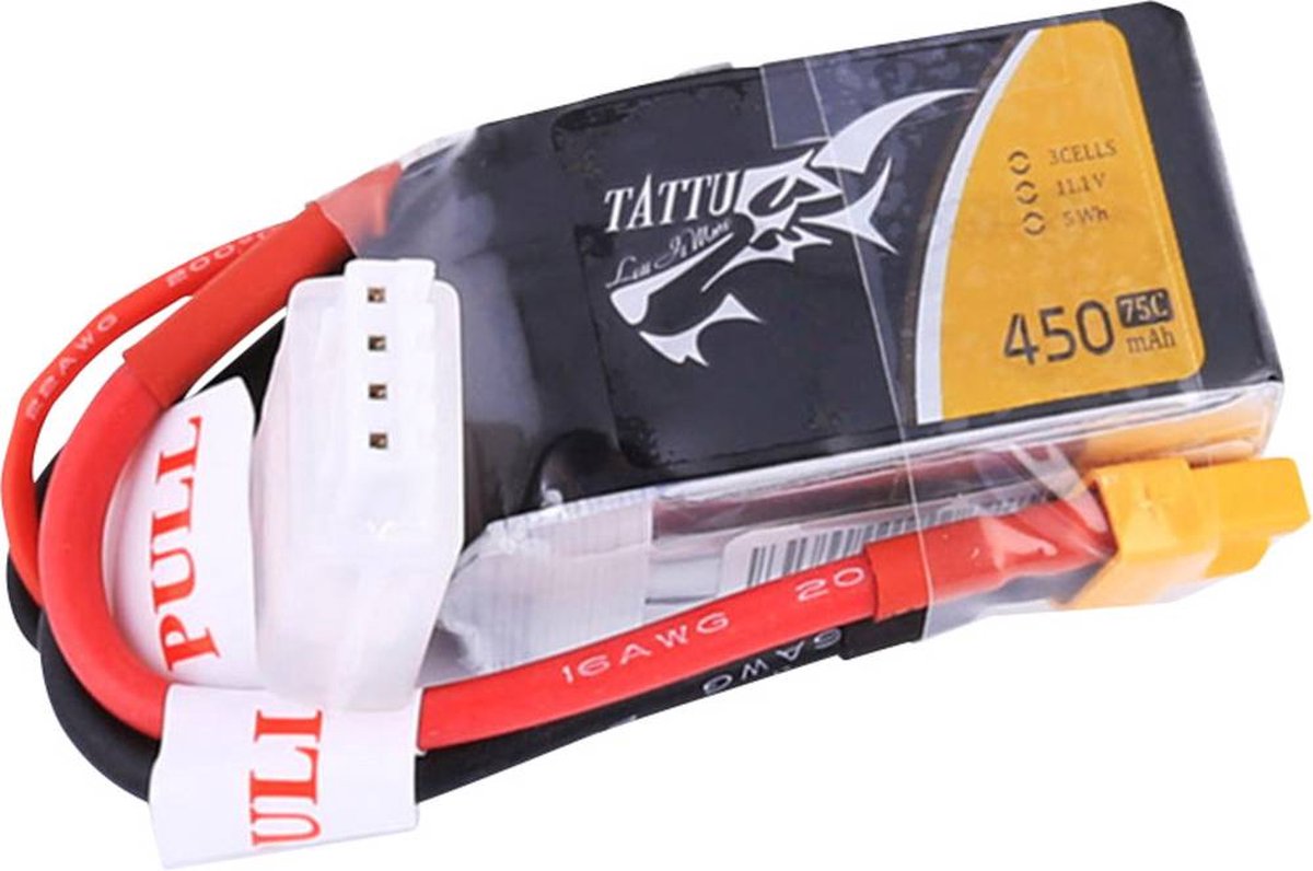 Tattu LiPo accupack 11.1 V 450 mAh Aantal cellen: 3 75 C Softcase XT30