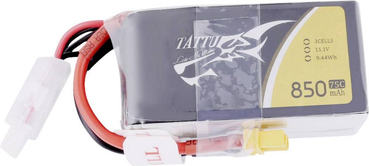 Tattu LiPo accupack 11.1 V 850 mAh Aantal cellen: 3 75 C Softcase XT30