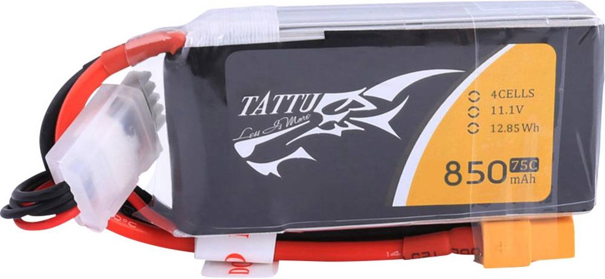 Tattu LiPo accupack 14.8 V 850 mAh Aantal cellen: 4 75 C Softcase XT60