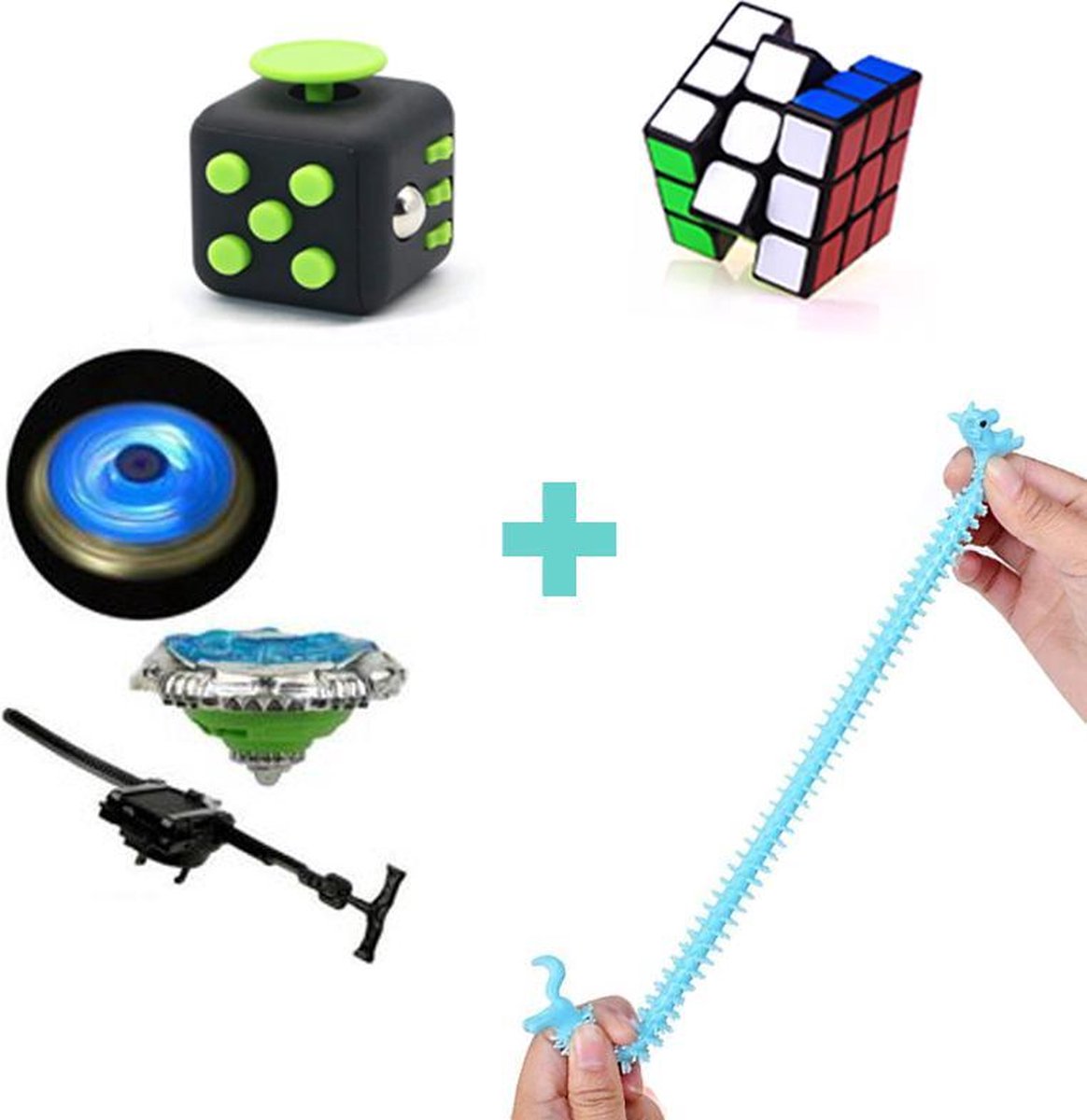 Fidget toy pakket onder de 15 euro - 4 delig - Tol - Fidget Cube - Unicorn noodles