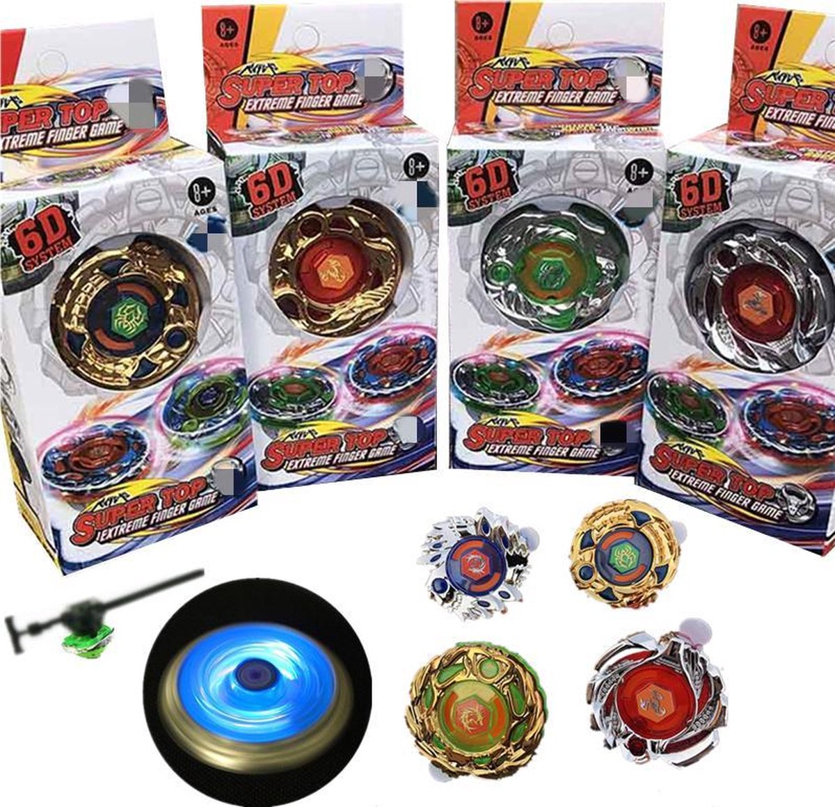 Tbrands - Super Tol voor beyblade burst - lichtgevende tol 6D - 4 Pack