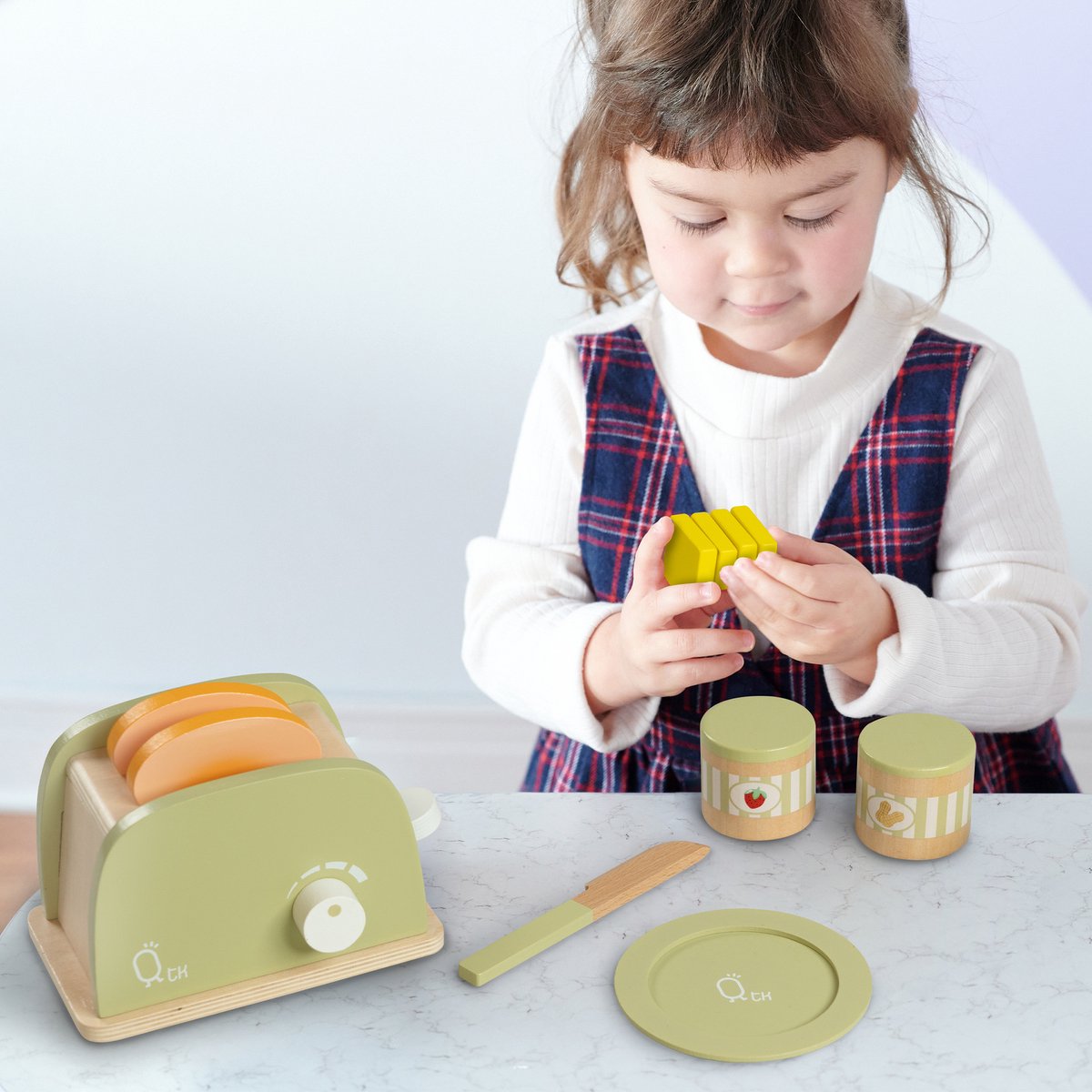   Little Chef Frankfurt houten tosti apparaat speelkeukenaccessoires - groen- 10 stuks