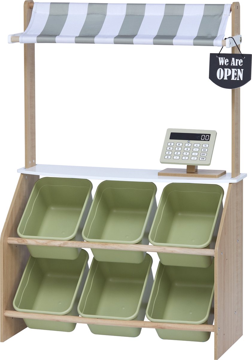   Little Helper Fantasiespel Houten Markt Kruidenier Stand Rollenspel Speelgoedset voor kinderen met interactieve functies en 6 accessoires Groen TD-13638A