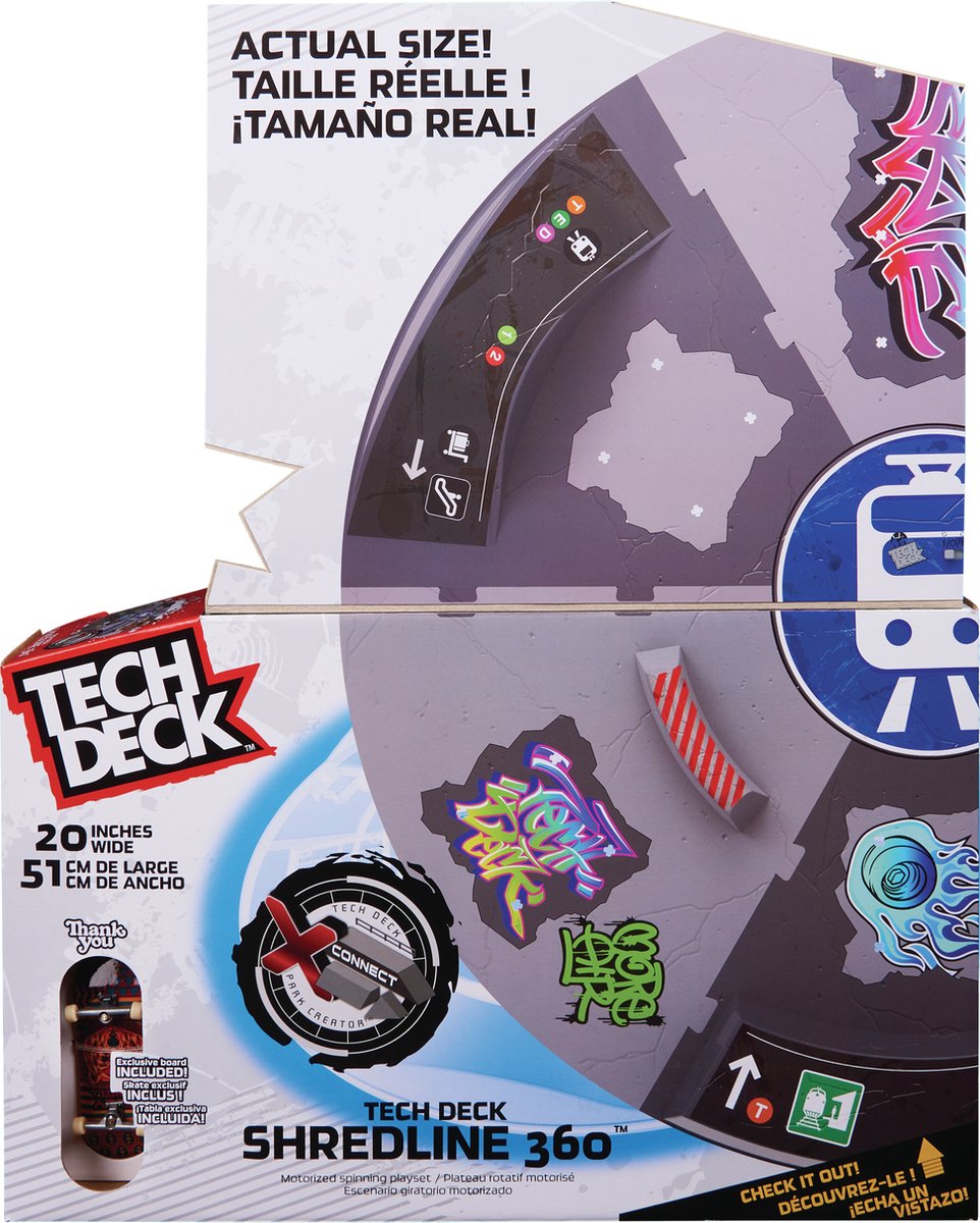 Tech Deck X-Connect Creator Shredline 360 - Gemotoriseerd skatepark - aanpasbare en bouwbare draaischijf-schansset met uniek fingerboard