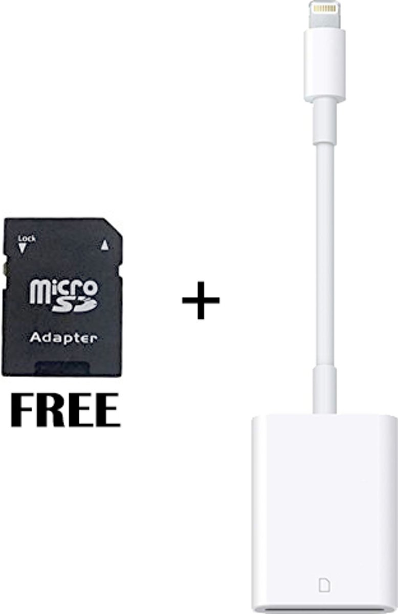 Lightning naar SD kaartlezer cardreader voor iPhone 5, 5s, 6, 6s, 7, 7 Plus, 8, 8 Plus, X & iPads – gratis micro sd-adapter