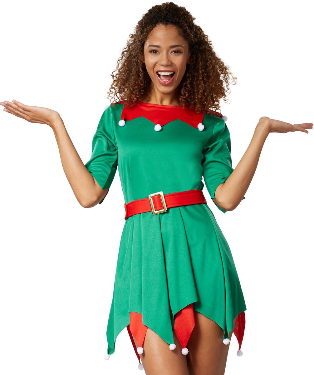 dressforfun - Feestelijke kerstelf XL  - verkleedkleding kostuum halloween verkleden feestkleding carnavalskleding carnaval feestkledij partykleding - 303418