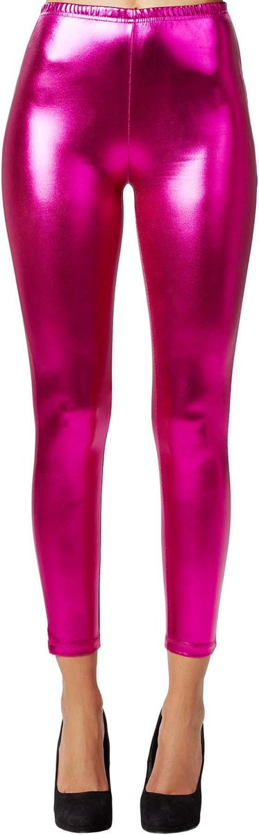 dressforfun - Metallic legging pink M -  verkleedkleding kostuum halloween verkleden feestkleding carnavalskleding carnaval feestkledij partykleding - 303613