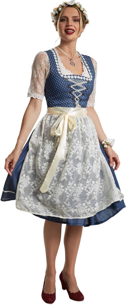 dressforfun - Midi-Dirndl Kleinwalsertal model 2 L  - verkleedkleding kostuum halloween verkleden feestkleding carnavalskleding carnaval feestkledij partykleding - 304642