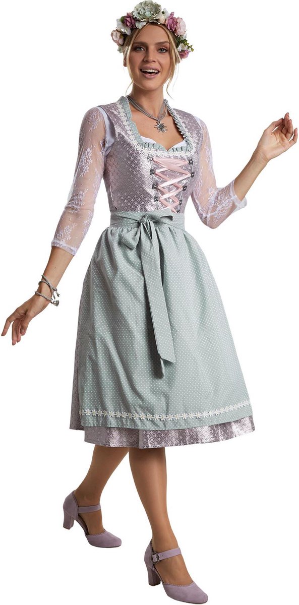 dressforfun - Midi-Dirndl Oberammergau model 2 L  - verkleedkleding kostuum halloween verkleden feestkleding carnavalskleding carnaval feestkledij partykleding - 304627