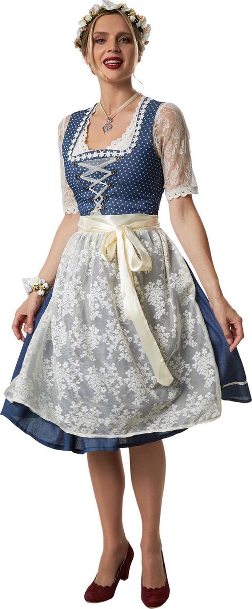 dressforfun - Midi-dirndl Kleinwalsertal L  - verkleedkleding kostuum halloween verkleden feestkleding carnavalskleding carnaval feestkledij partykleding - 302907