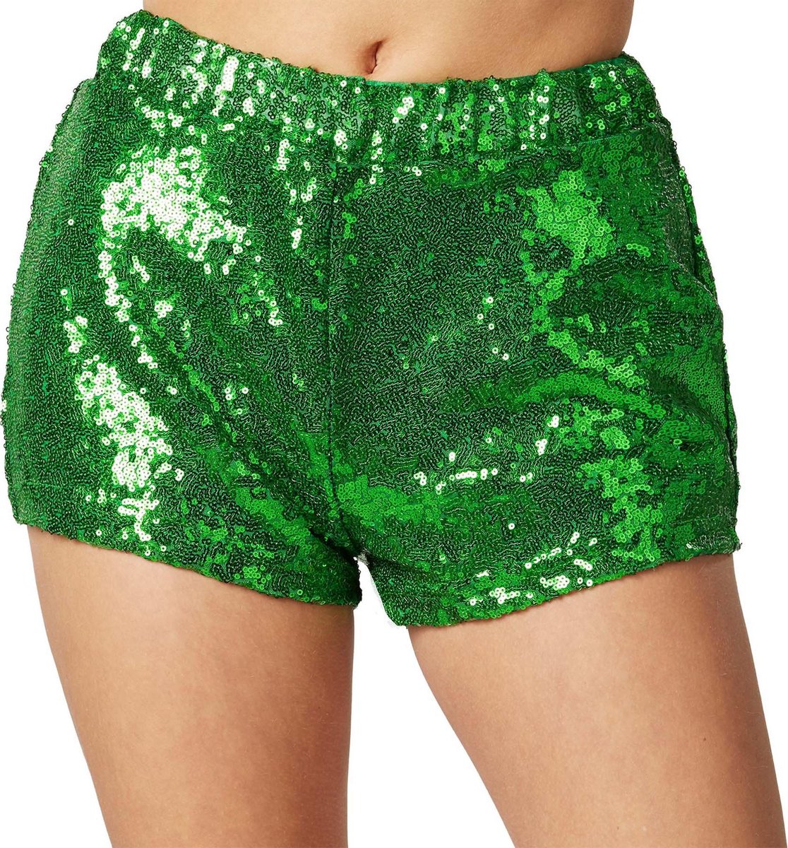 dressforfun - Pailletten-short groen M -  verkleedkleding kostuum halloween verkleden feestkleding carnavalskleding carnaval feestkledij partykleding - 303902