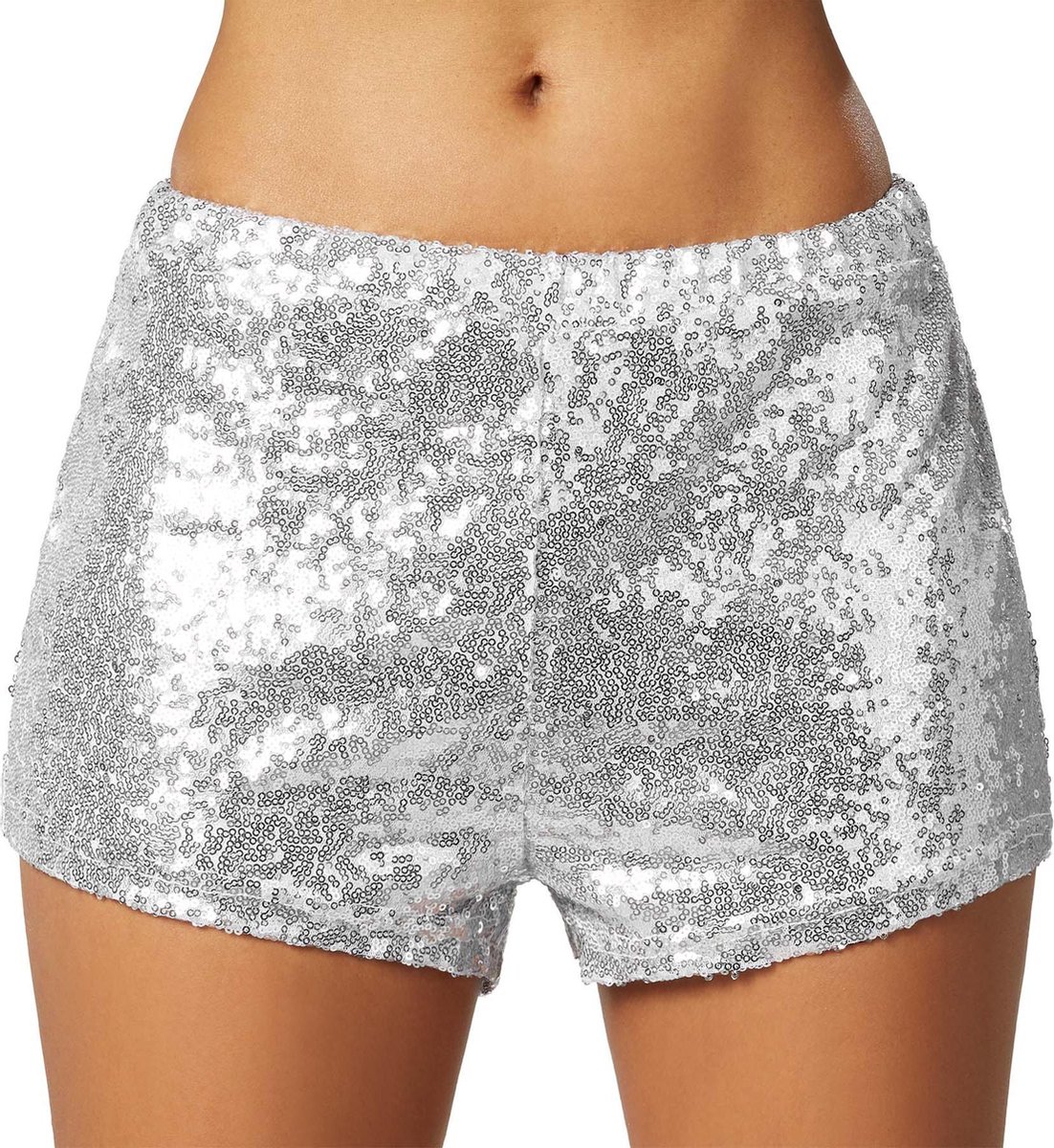 dressforfun - Pailletten-short zilver S -  verkleedkleding kostuum halloween verkleden feestkleding carnavalskleding carnaval feestkledij partykleding - 303891