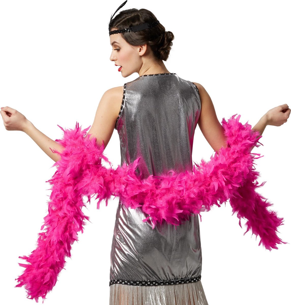 dressforfun - Pluizige verenboa pink  - verkleedkleding kostuum halloween verkleden feestkleding carnavalskleding carnaval feestkledij partykleding - 303402