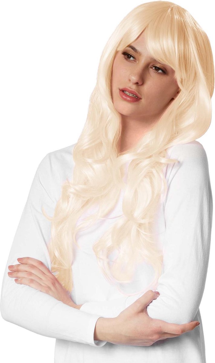 dressforfun - Pruik lang haar lokken blond  - verkleedkleding kostuum halloween verkleden feestkleding carnavalskleding carnaval feestkledij partykleding - 303625