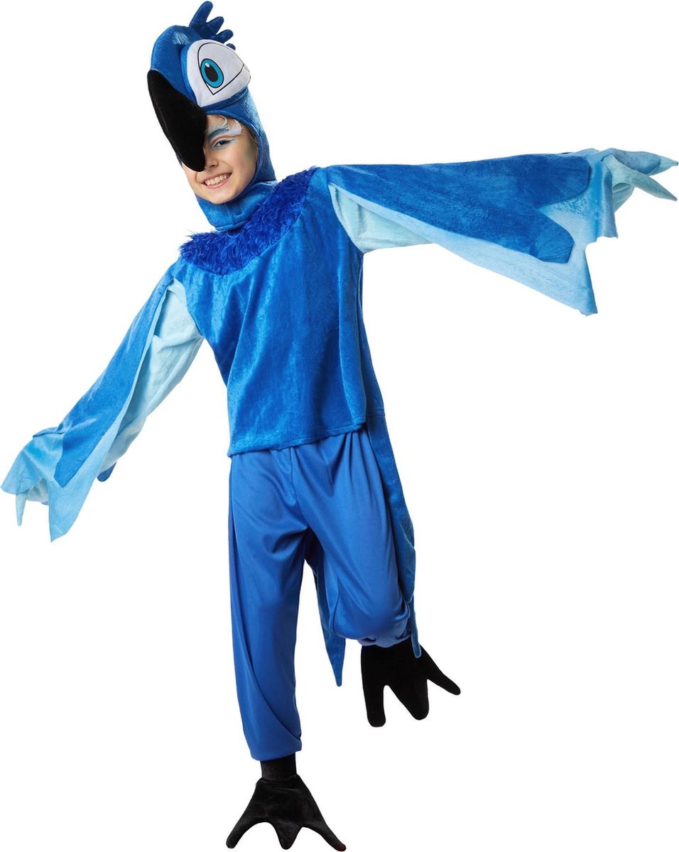 dressforfun - Schattige blauwe ara 116 (5-6y)  - verkleedkleding kostuum halloween verkleden feestkleding carnavalskleding carnaval feestkledij partykleding - 302474