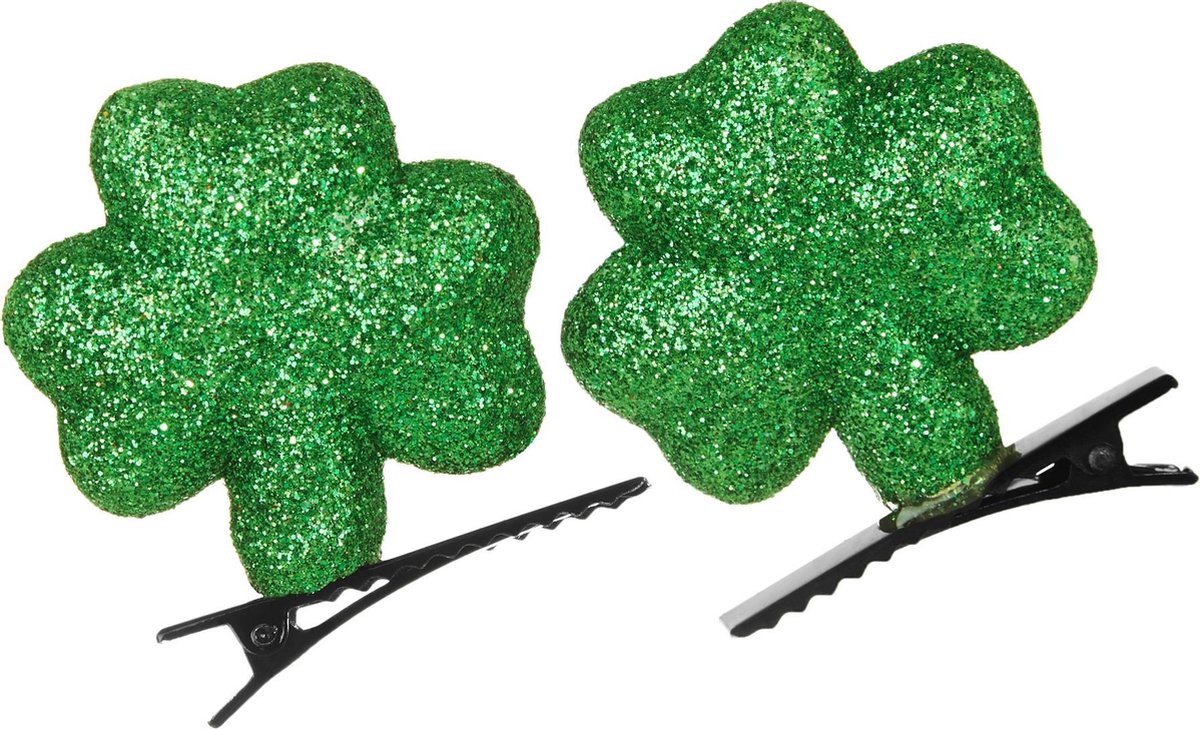 dressforfun - St. Patrick’s Day Haarclip glanzende klaverbladeren   - verkleedkleding kostuum halloween verkleden feestkleding carnavalskleding carnaval feestkledij partykleding - 302551