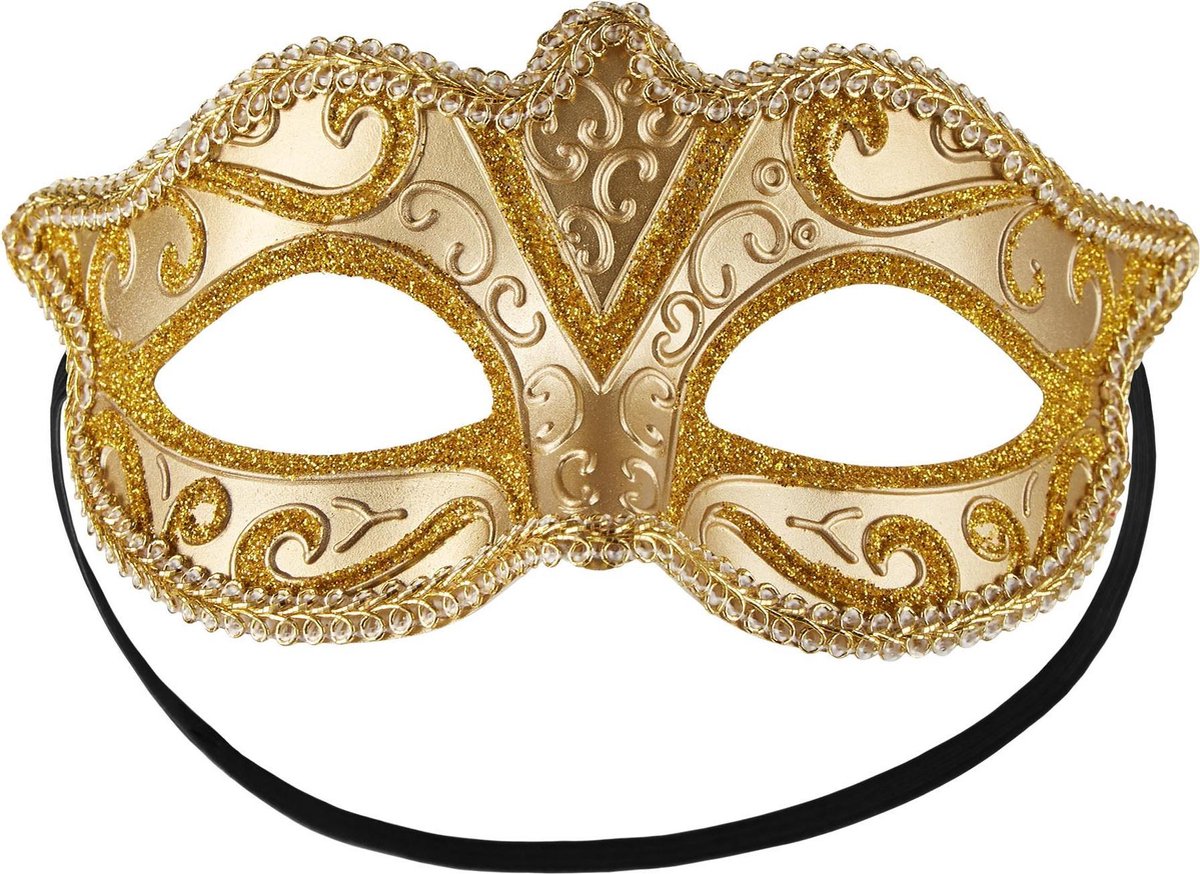 dressforfun - Venetiaans masker met patroon goud  -  verkleedkleding kostuum halloween verkleden feestkleding carnavalskleding carnaval feestkledij partykleding - 303527