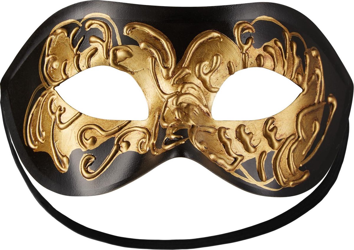 dressforfun - Venetiaans masker met versiering zwart/goud  -  verkleedkleding kostuum halloween verkleden feestkleding carnavalskleding carnaval feestkledij partykleding - 303530