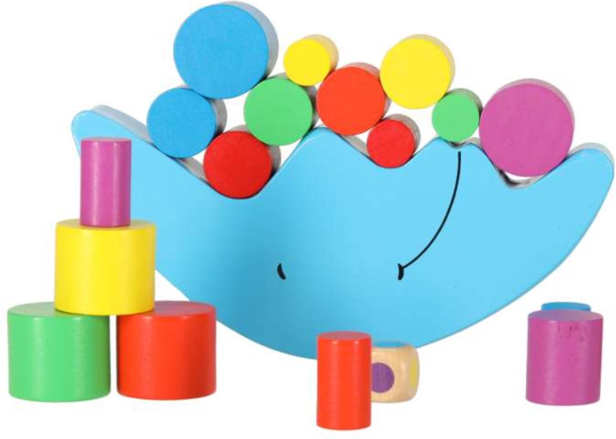 Balancespel - Teedz -Houten Balanceer Puzzel met Dobbelsteen Kleuter Educatief Speelgoed 3 jaar Houten Blokken Peuter Speelgoed Veel Kleuren - Duurzaam Speelgoed van Hoge Kwaliteit - Leerzame Spellen