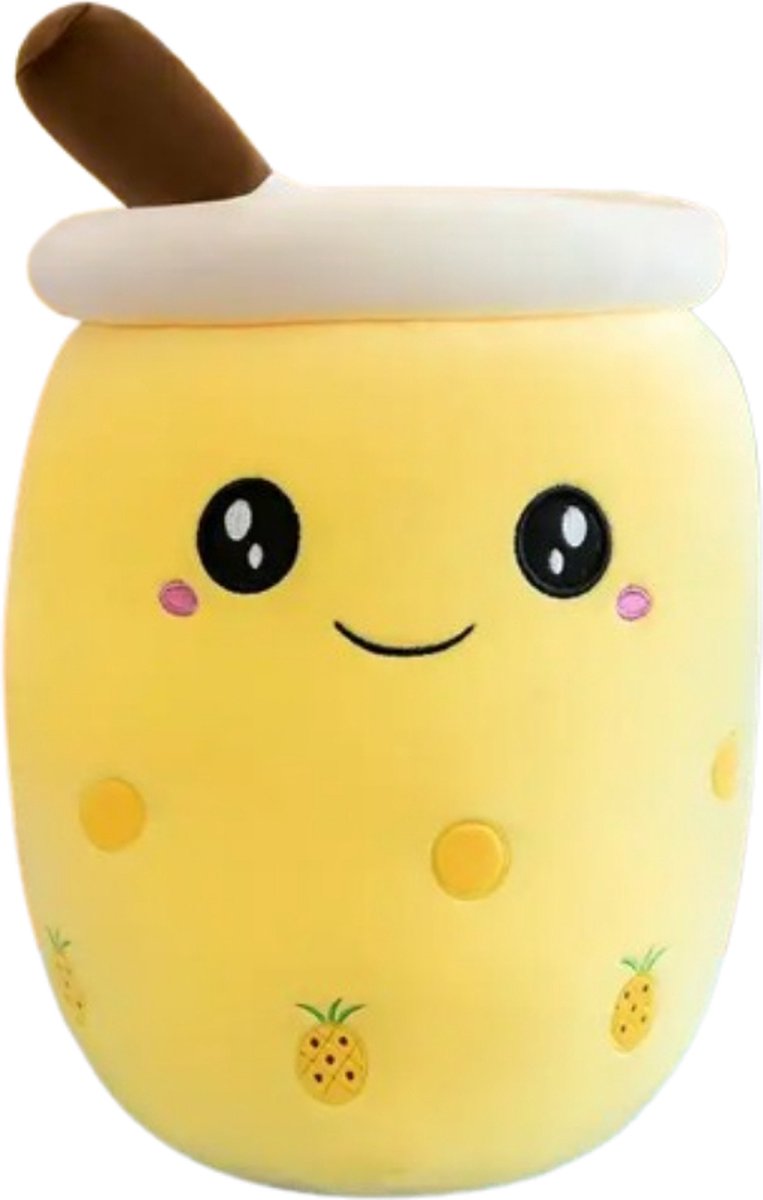 Bubble Tea Knuffel - Teedz - Kinderen - Kleurrijk - Kussen - Geel - Ananas - Decor - Kawaii